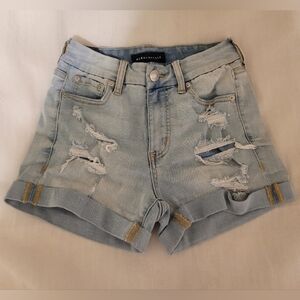 Aeropostale High Rise Curvy Midi Ripped Denim Shorts